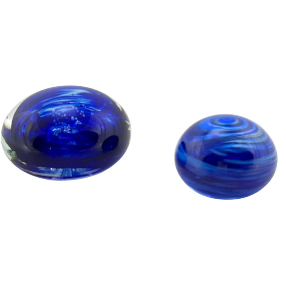 Blue Glass Paperweights Set of 2 Dated 1997 Signed Matt Reinsch 3in and 2 in